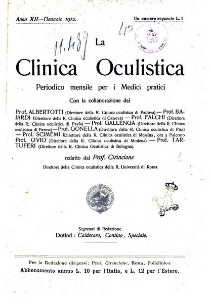 La Clinica oculistica periodico mensile per i medici pratici