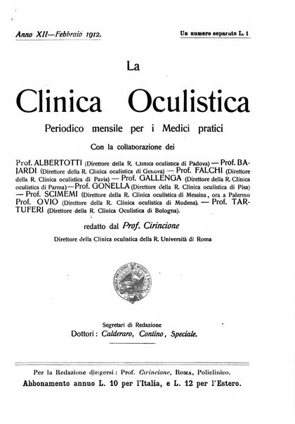 La Clinica oculistica periodico mensile per i medici pratici