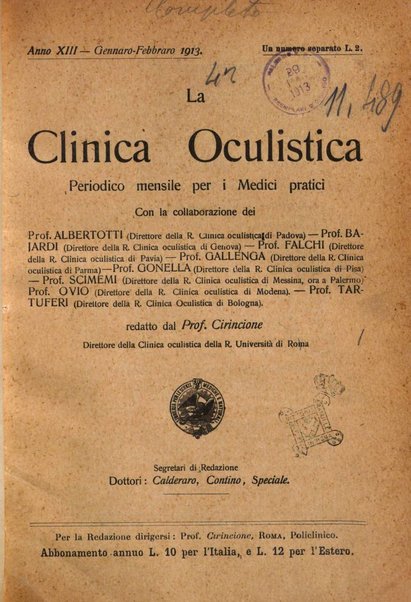 La Clinica oculistica periodico mensile per i medici pratici