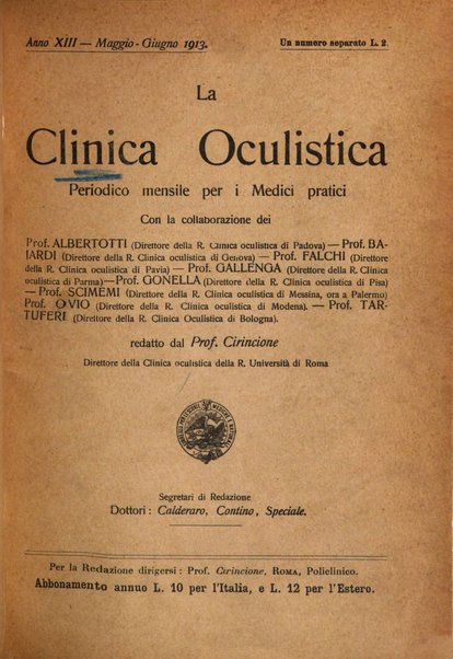 La Clinica oculistica periodico mensile per i medici pratici