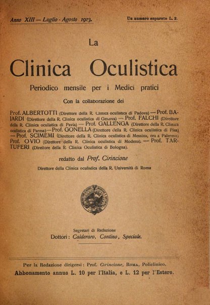 La Clinica oculistica periodico mensile per i medici pratici