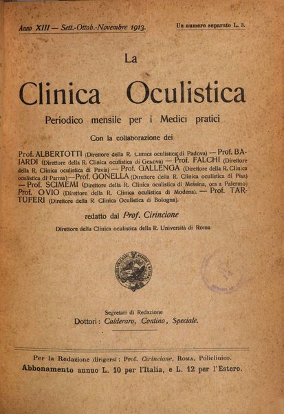 La Clinica oculistica periodico mensile per i medici pratici