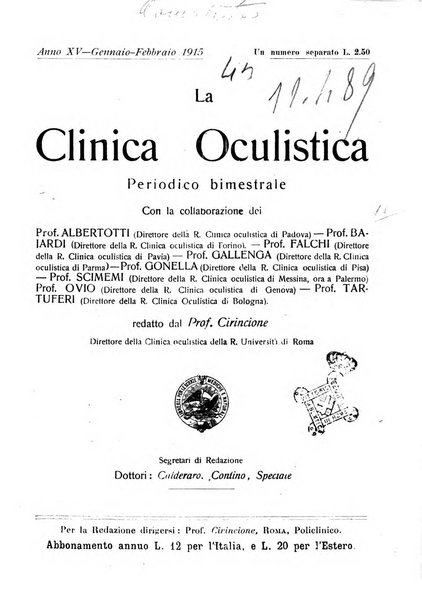 La Clinica oculistica periodico mensile per i medici pratici