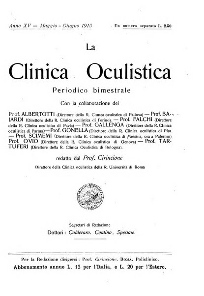 La Clinica oculistica periodico mensile per i medici pratici