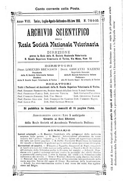 Archivio scientifico della Reale Società nazionale veterinaria