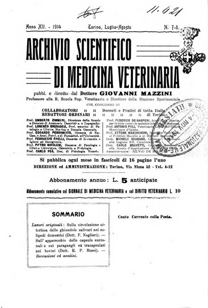 Archivio scientifico di medicina veterinaria