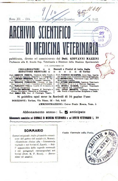 Archivio scientifico di medicina veterinaria