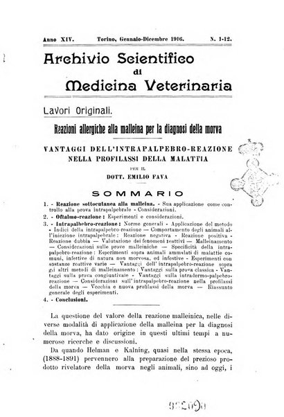 Archivio scientifico di medicina veterinaria