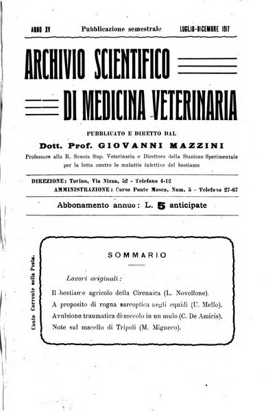 Archivio scientifico di medicina veterinaria