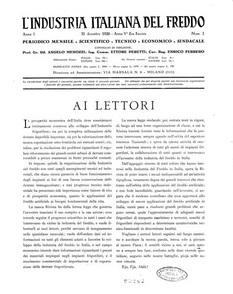 L'industria italiana del freddo periodico mensile, scientifico, tecnico, economico, sindacale