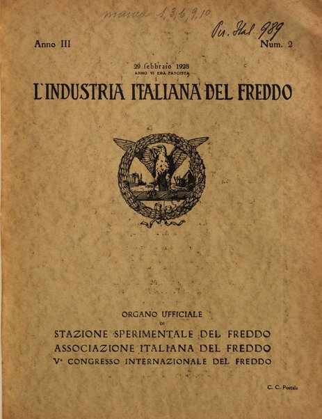 L'industria italiana del freddo periodico mensile, scientifico, tecnico, economico, sindacale