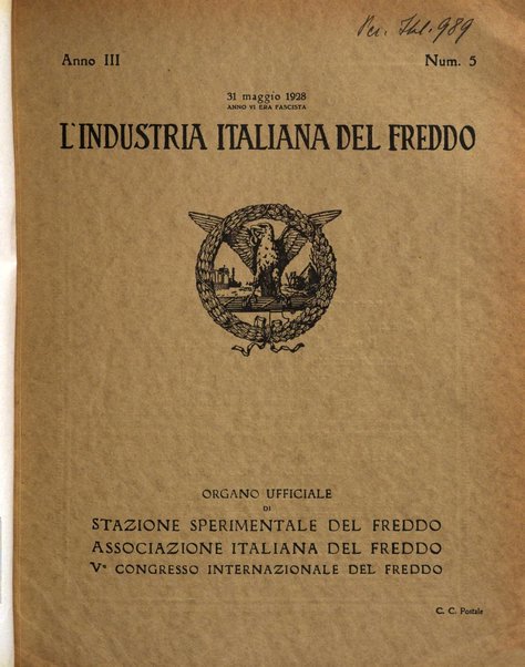 L'industria italiana del freddo periodico mensile, scientifico, tecnico, economico, sindacale