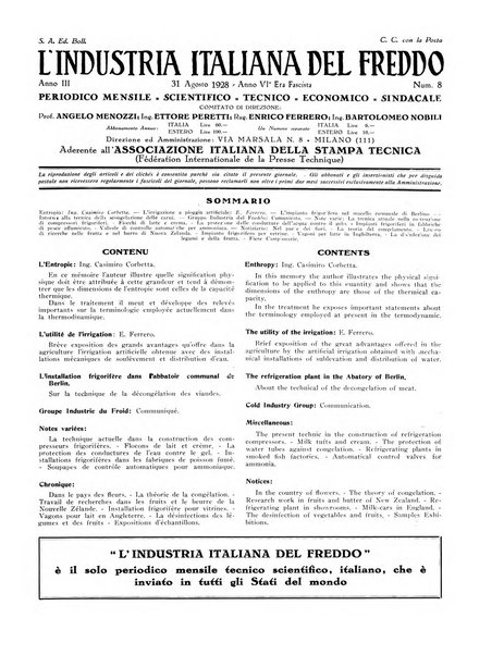 L'industria italiana del freddo periodico mensile, scientifico, tecnico, economico, sindacale