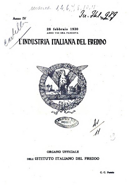 L'industria italiana del freddo periodico mensile, scientifico, tecnico, economico, sindacale