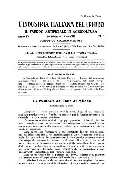 L'industria italiana del freddo periodico mensile, scientifico, tecnico, economico, sindacale