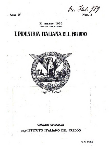 L'industria italiana del freddo periodico mensile, scientifico, tecnico, economico, sindacale