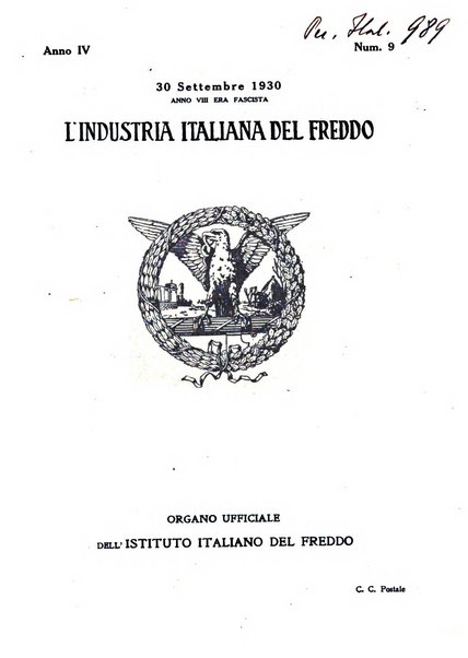 L'industria italiana del freddo periodico mensile, scientifico, tecnico, economico, sindacale