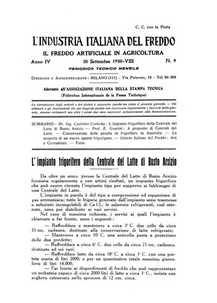 L'industria italiana del freddo periodico mensile, scientifico, tecnico, economico, sindacale