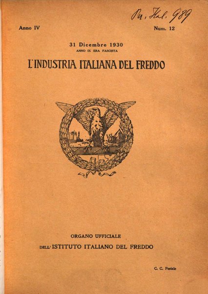 L'industria italiana del freddo periodico mensile, scientifico, tecnico, economico, sindacale