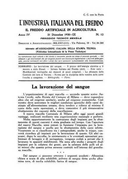 L'industria italiana del freddo periodico mensile, scientifico, tecnico, economico, sindacale