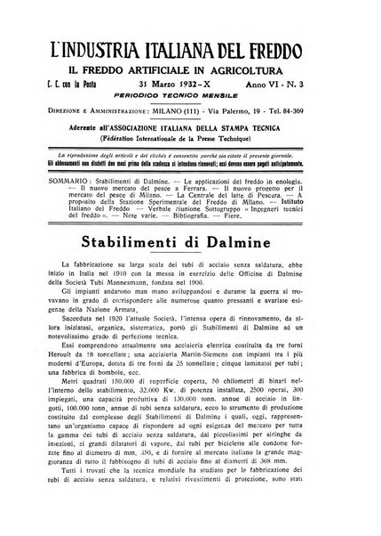 L'industria italiana del freddo periodico mensile, scientifico, tecnico, economico, sindacale