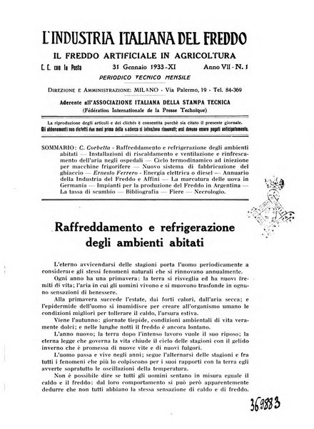 L'industria italiana del freddo periodico mensile, scientifico, tecnico, economico, sindacale