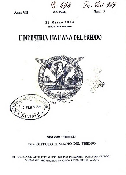 L'industria italiana del freddo periodico mensile, scientifico, tecnico, economico, sindacale