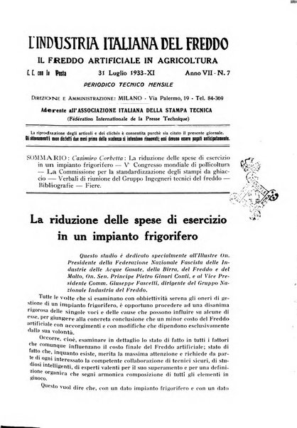 L'industria italiana del freddo periodico mensile, scientifico, tecnico, economico, sindacale