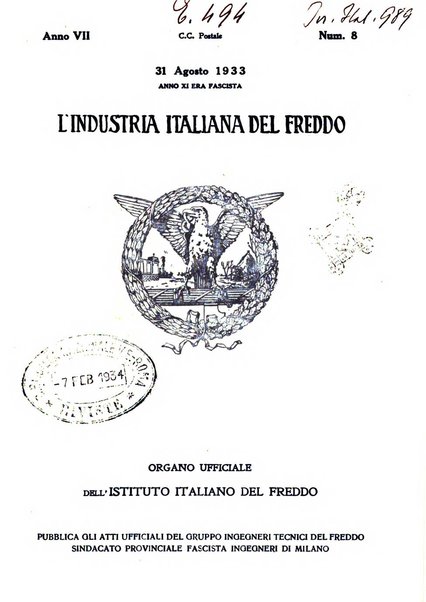 L'industria italiana del freddo periodico mensile, scientifico, tecnico, economico, sindacale