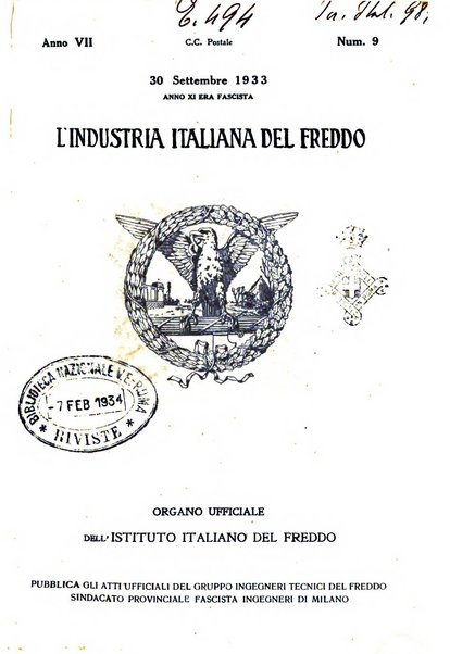 L'industria italiana del freddo periodico mensile, scientifico, tecnico, economico, sindacale