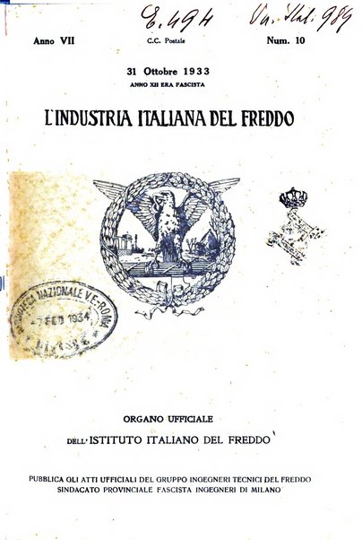 L'industria italiana del freddo periodico mensile, scientifico, tecnico, economico, sindacale