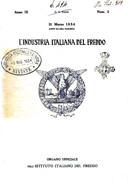 L'industria italiana del freddo periodico mensile, scientifico, tecnico, economico, sindacale