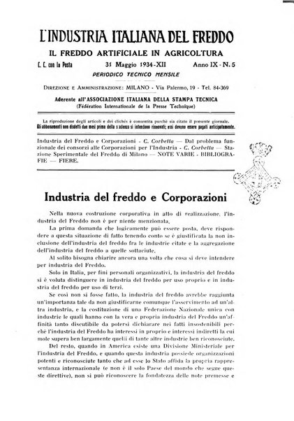 L'industria italiana del freddo periodico mensile, scientifico, tecnico, economico, sindacale