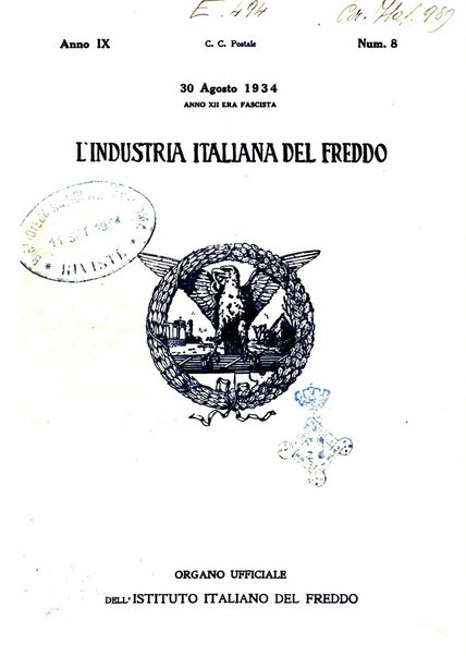 L'industria italiana del freddo periodico mensile, scientifico, tecnico, economico, sindacale