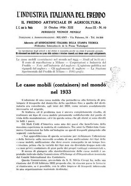 L'industria italiana del freddo periodico mensile, scientifico, tecnico, economico, sindacale