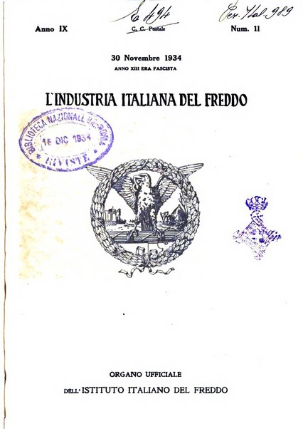 L'industria italiana del freddo periodico mensile, scientifico, tecnico, economico, sindacale