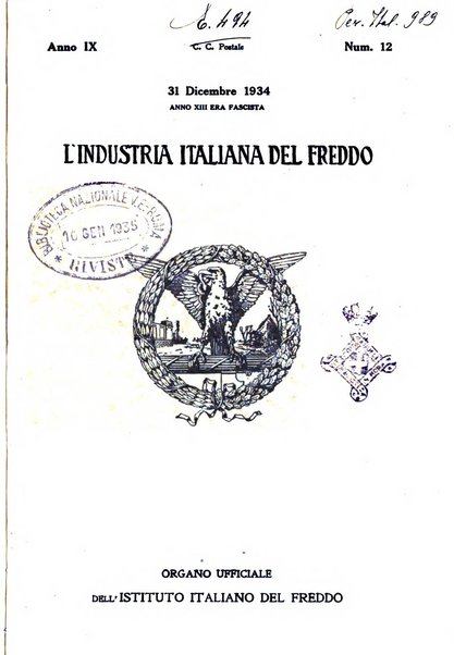 L'industria italiana del freddo periodico mensile, scientifico, tecnico, economico, sindacale