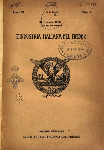 L'industria italiana del freddo periodico mensile, scientifico, tecnico, economico, sindacale