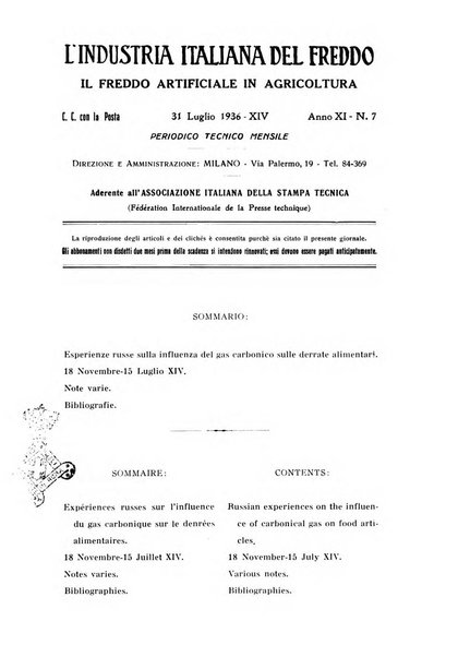 L'industria italiana del freddo periodico mensile, scientifico, tecnico, economico, sindacale