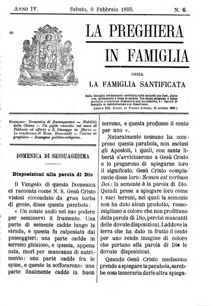 La preghiera in famiglia ossia la famiglia santificata