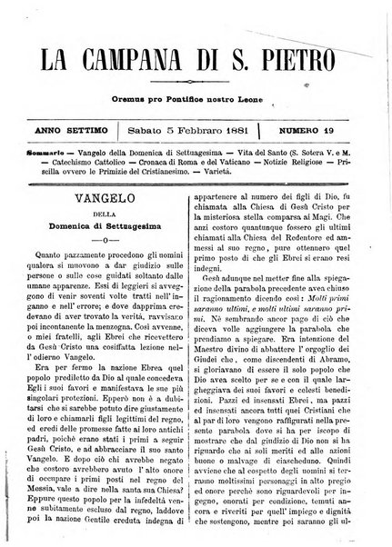 La campana di S. Pietro bollettino religioso settimanale