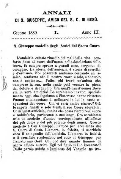 Annali di S. Giuseppe, amico del sacro cuore di Gesu