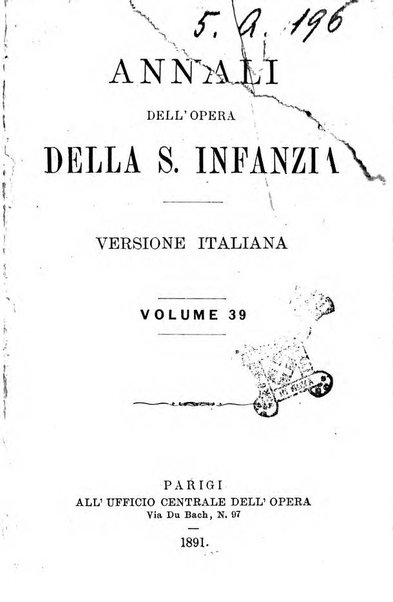 Annali dell'Opera della S. Infanzia