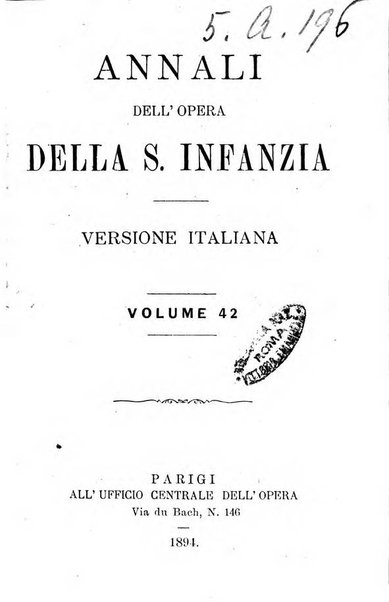 Annali dell'Opera della S. Infanzia