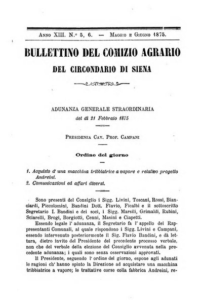 Bullettino del comizio agrario del circondario di Siena