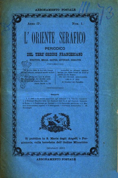 L'oriente serafico bollettino ufficiale per la celebrazione del VII centenario del Terz'Ordine Francescano