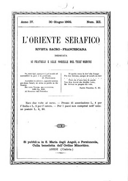 L'oriente serafico bollettino ufficiale per la celebrazione del VII centenario del Terz'Ordine Francescano