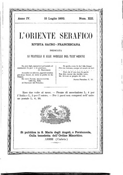 L'oriente serafico bollettino ufficiale per la celebrazione del VII centenario del Terz'Ordine Francescano