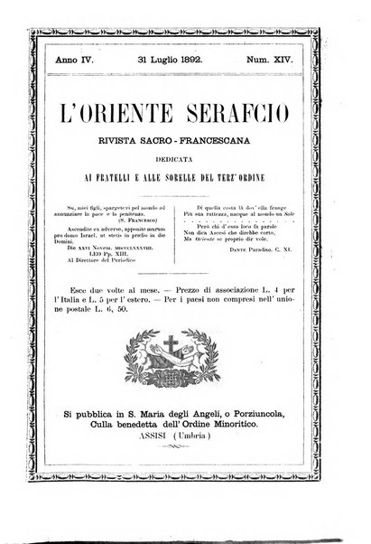 L'oriente serafico bollettino ufficiale per la celebrazione del VII centenario del Terz'Ordine Francescano