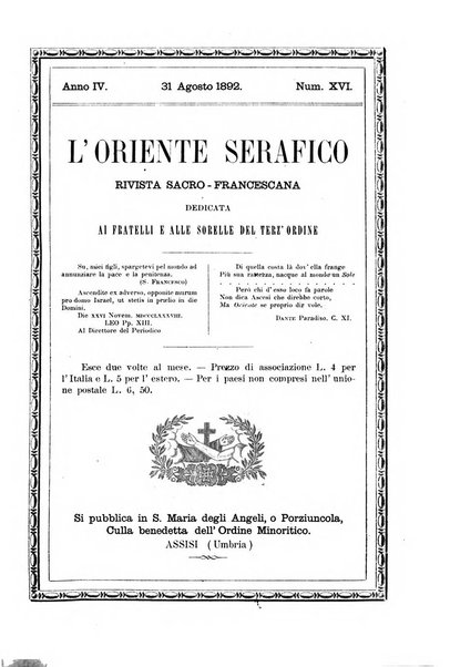 L'oriente serafico bollettino ufficiale per la celebrazione del VII centenario del Terz'Ordine Francescano